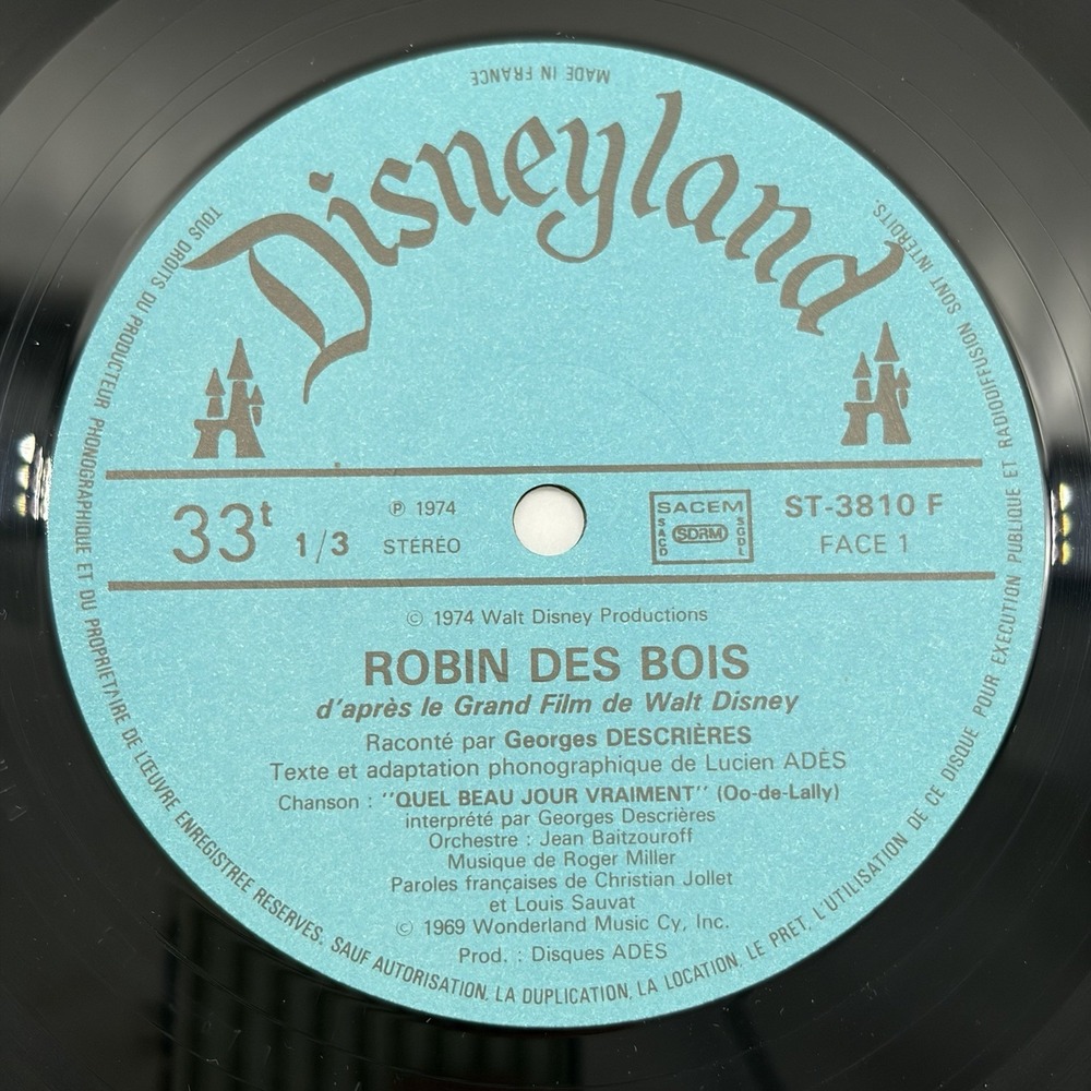 Walt Disney Robin Des Bois LP 1974 French Disneyland Records ST-3810 F VG+ - Picture 10 of 16